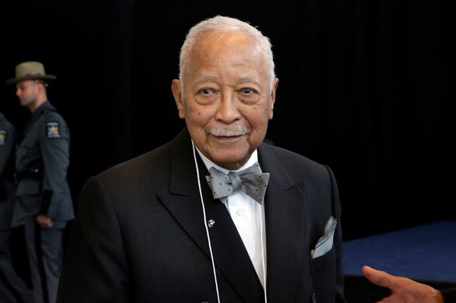 Former mayor David Dinkins, wearing a black suit and grey bow tie, in 2017